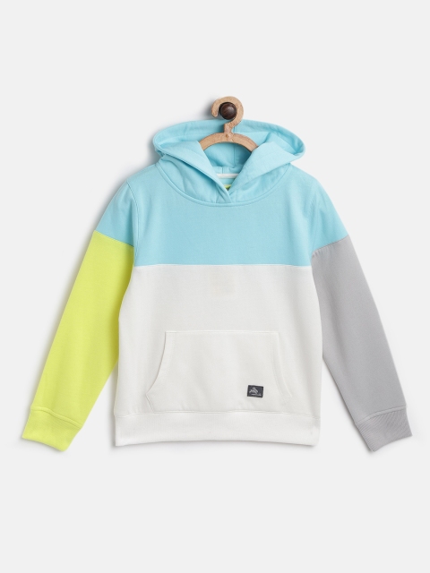 

Cherry Crumble Kids White & Blue Colourblocked Hooded Sweatshirt