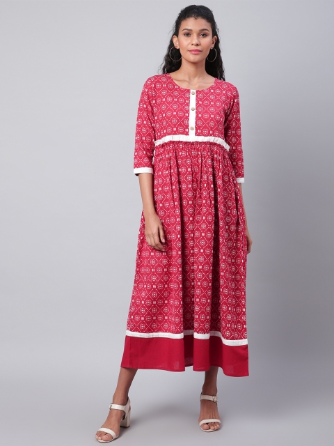 

Sringam Women Red & White Printed Maxi Dress