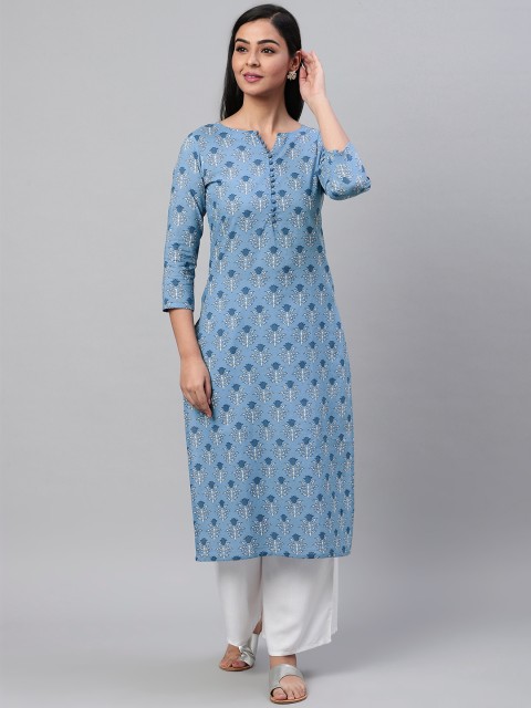 

AHIKA Women Blue & White Printed Straight Kurta