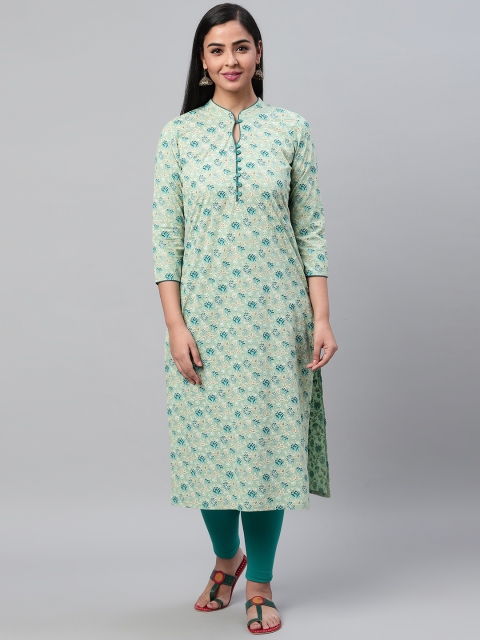 

AHIKA Women Sea Green & Brown Floral Print Straight Kurta