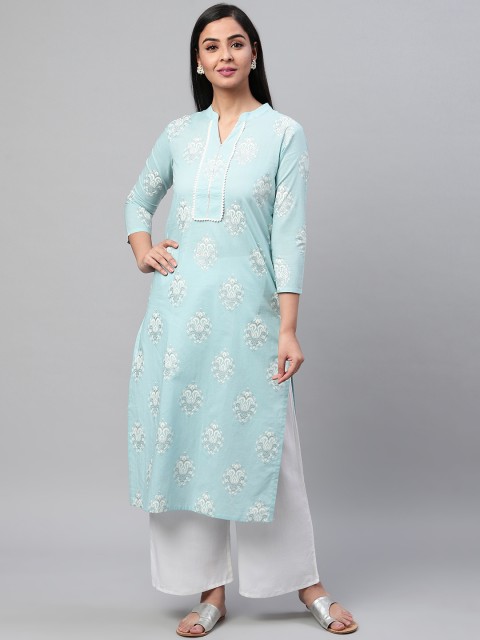 

AHIKA Women Blue & White Printed Straight Kurta