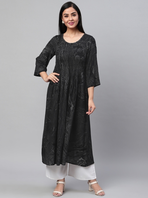 

AHIKA Women Black & Grey Abstract Print A-Line Kurta