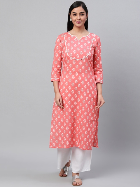 

AHIKA Women Pink & White Printed Straight Kurta