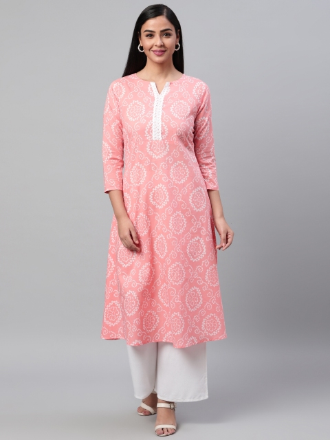 

AHIKA Women Pink & White Bandhani Print A-Line Kurta