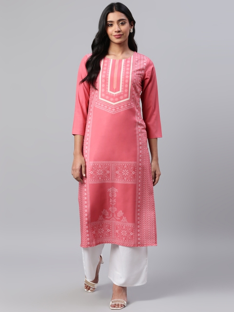 

AHIKA Women Pink & Beige Printed Straight Kurta