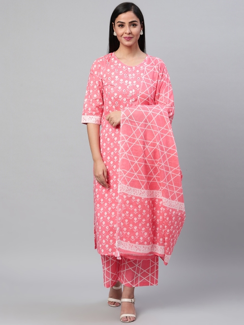 

AHIKA Women Pink & White Printed Kurta with Palazzos & Dupatta