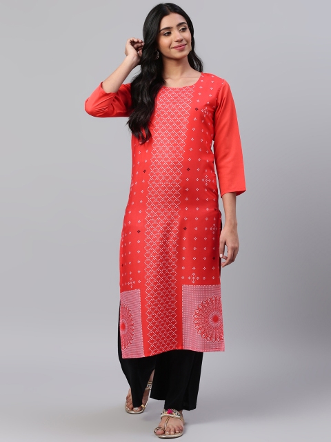 

AHIKA Women Red & White Printed Straight Kurta