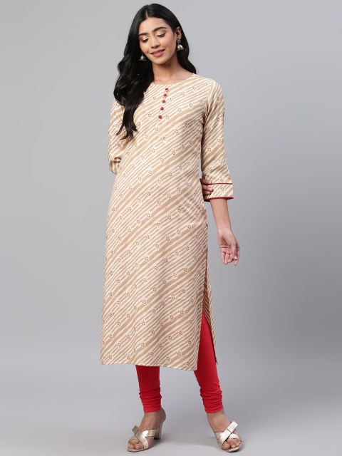 

AHIKA Women Beige & Maroon Printed Straight Kurta