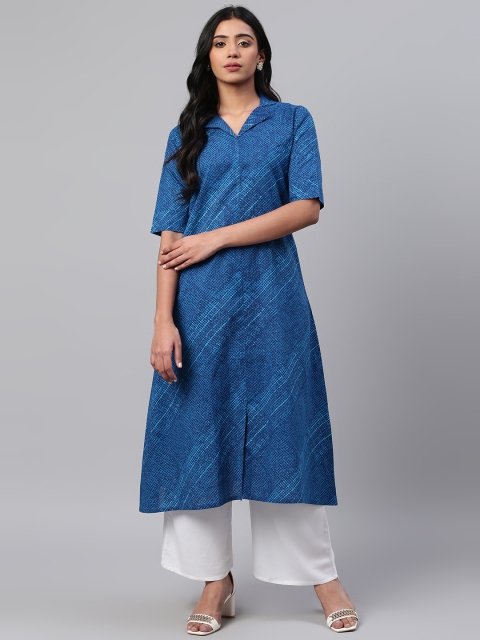 

AHIKA Women Blue Printed A-Line Kurta