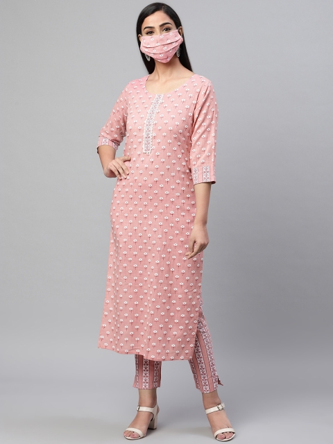 

AHIKA Women Pink White Printed Kurta with Trousers