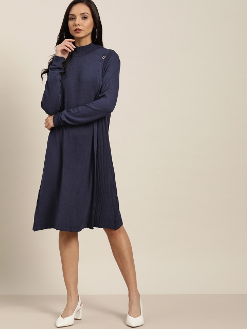 

her by invictus Women Navy Blue Solid A-Line Dress