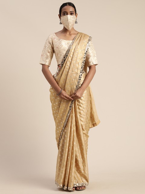

Bollywood Vogue Beige & Gold-Toned Poly Georgette Embellished Saree