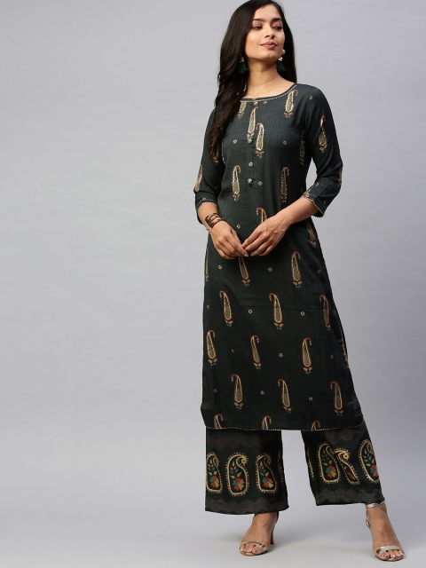 

Ishin Women Grey & Gold-Coloured Printed Kurta with Palazzos
