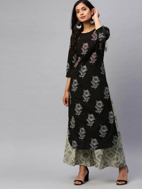 

Ishin Women Black & Grey Embroidered Kurta with Palazzos