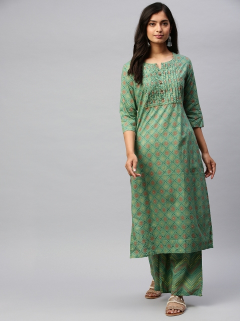 

Ishin Women Green & Red Printed Sequinned Detailing Kurta with Palazzos
