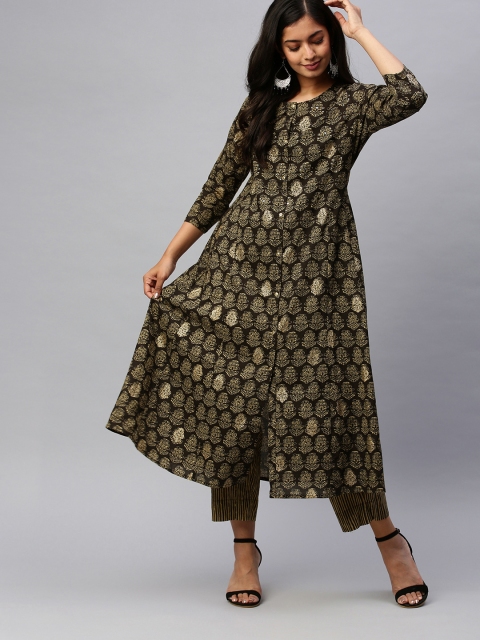 

Ishin Women Black & Beige Printed Kurta with Trousers