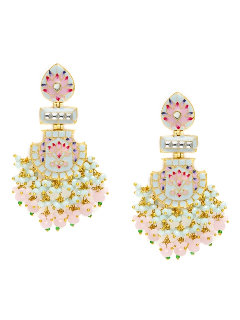 

Peora Blue & Pink Gold-Plated Handcrafted Meenakari Enamelled Classic Drop Earrings