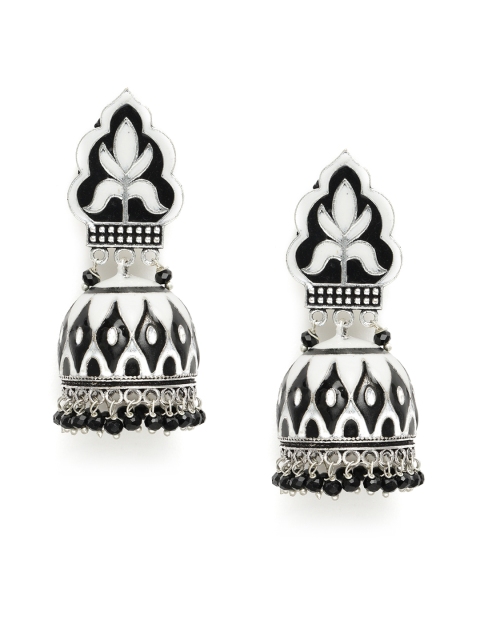 

Peora Silver-Plated, White & Black Handcrafted Enamel Meenakari Jhumkas