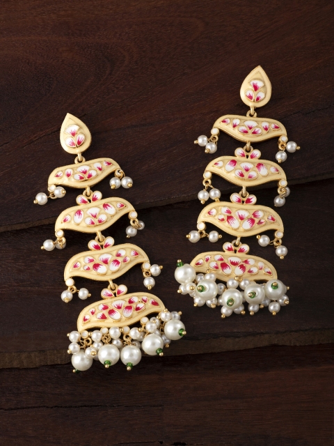 

Peora Pink Gold-Plated Handcrafted Enamelled Meenakari Classic Drop Earrings