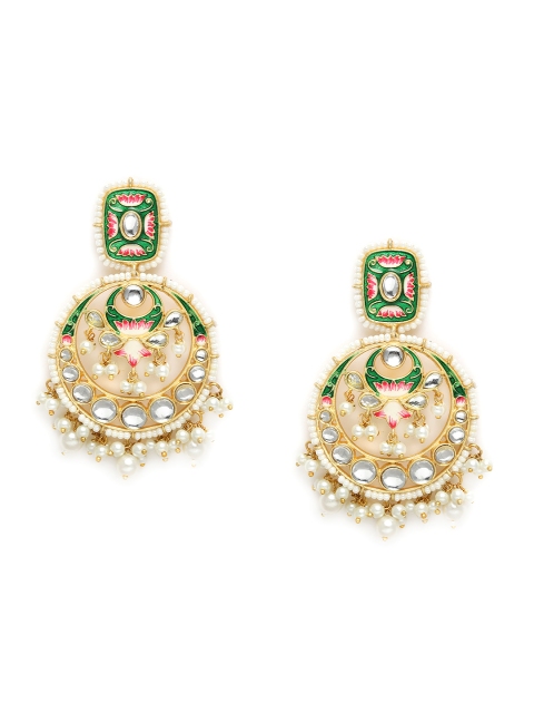 

Peora Gold-Plated & Green Kundan Chandbalis
