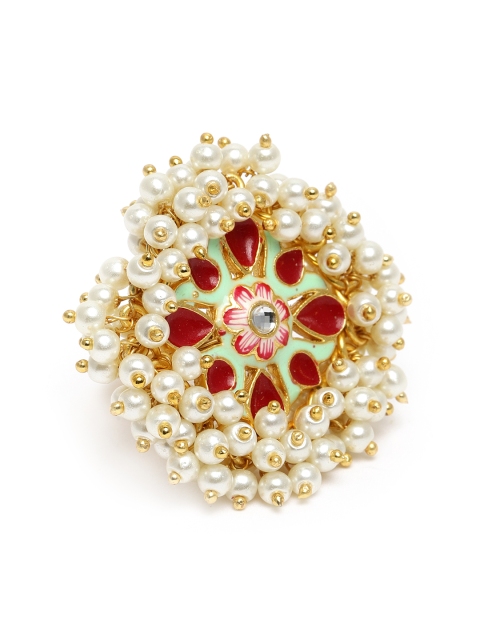 

Peora Gold-Plated & Green Enamelled Adjustable Finger Ring