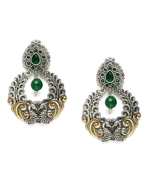 

Peora Silver-Plated & Green Oxidised Crescent Shaped Chandbalis