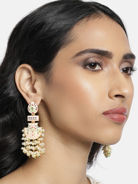 

Peora Pink Gold-Plated Handcrafted Enamelled Meenakari Classic Drop Earrings