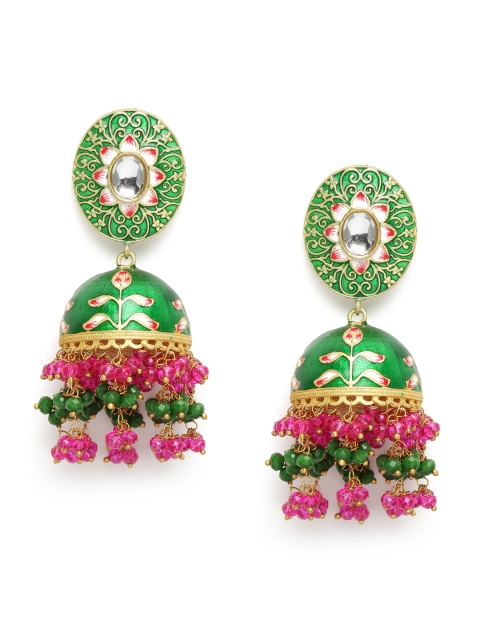 

Peora Green, Pink & Gold-Plated Dome Shaped Jhumkas