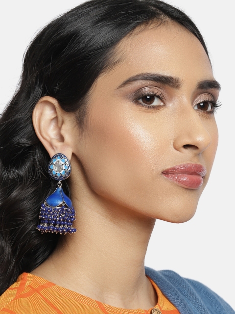 

Peora Blue & Gold-Plated Enamelled Dome Shaped Jhumkas