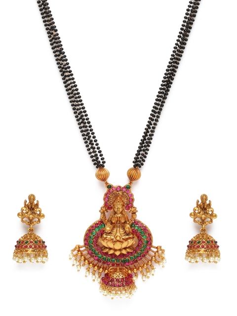 

Peora Gold-Plated & Black Mangalsutra & Earrings Set