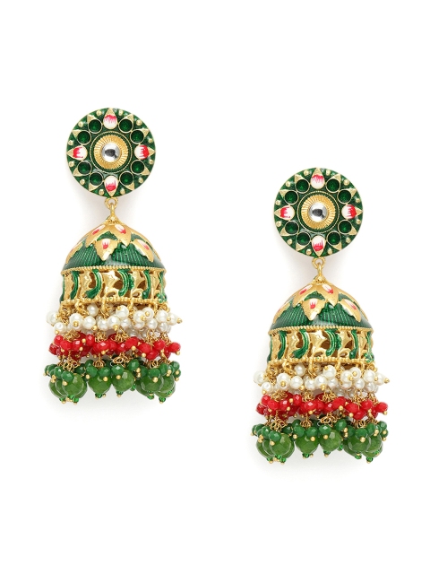 

Peora Green & Gold-Plated Enamelled Dome Shaped Jhumkas