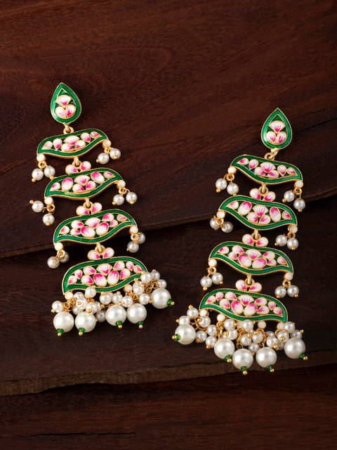 

Peora Green & Gold-Plated Contemporary Drop Earrings