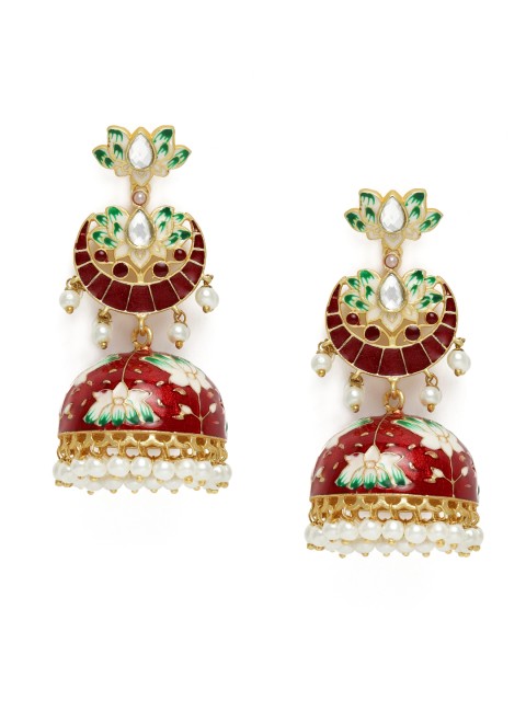 

Peora Maroon Gold-Plated Enamelled Meenakari Handcrafted Dome Shaped Jhumkas