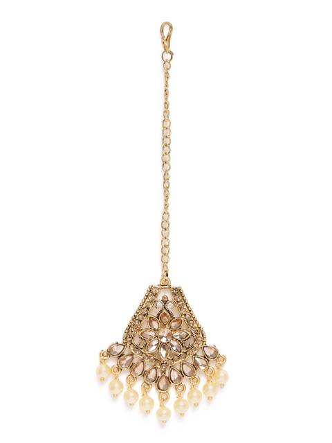

Peora Gold toned Gold Plated Polki Pearl Maang Tikka