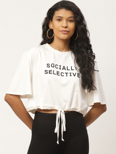 

Besiva Women White & Black Printed Round Neck Crop T-shirt