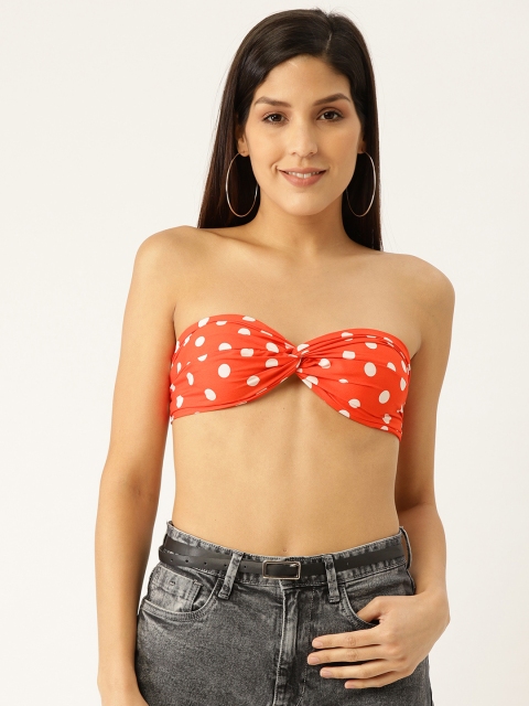 

Besiva Women Orange & White Polka Dot Print Bralette Top