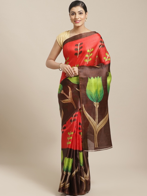 

7Rainbow Red & Brown Printed Saree