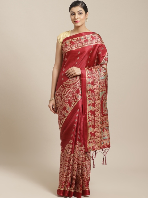 

7Rainbow Maroon & Beige Digital Ethnic Print Saree