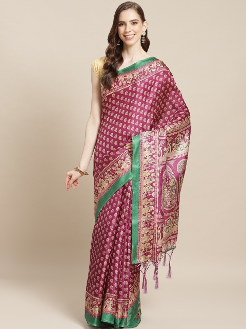 

7Rainbow Purple & Beige Printed Saree