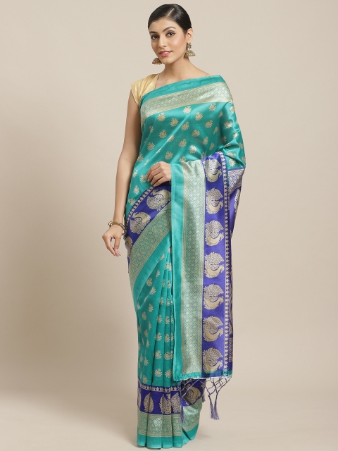 

7Rainbow Green & Beige Printed Mysore Silk Saree