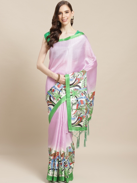 

7Rainbow Lavender & Green Solid Saree