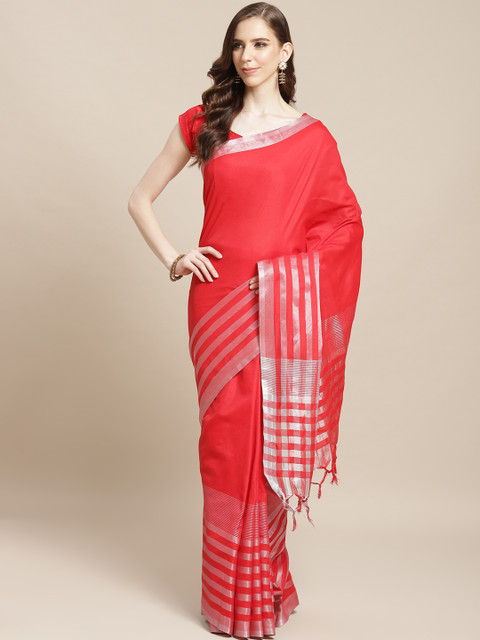 

7Rainbow Red Solid Saree