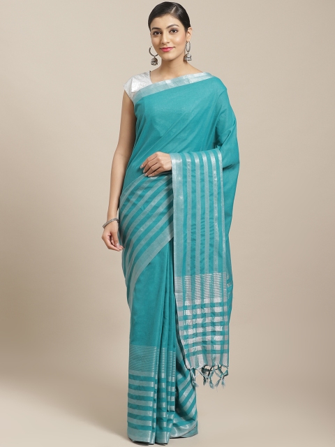 

7Rainbow Teal Green Solid Saree