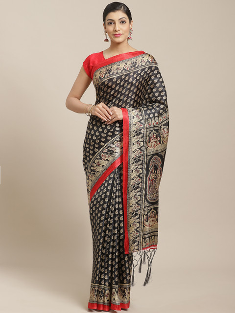 

7Rainbow Black & Beige Paisley Digital Print Saree
