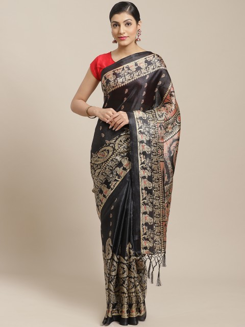 

7Rainbow Black & Beige Jacobean Digital Print Saree