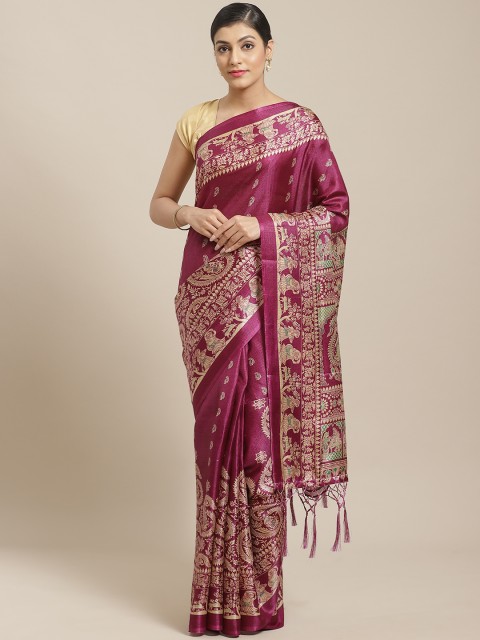 

7Rainbow Purple & Beige Jacobean Digital Print Saree