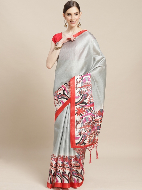 

7Rainbow Grey & Red Digital Printed Saree