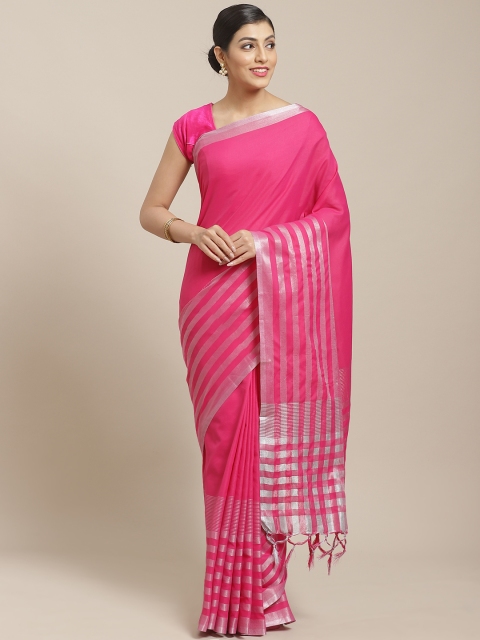 

7Rainbow Pink Solid Saree