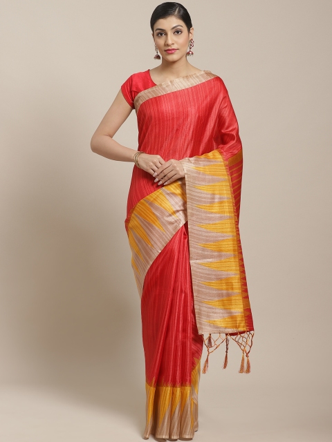 

7Rainbow Red & Yellow Striped Saree