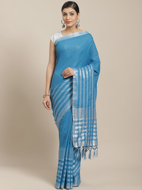 

7Rainbow Turquoise Blue Solid Saree